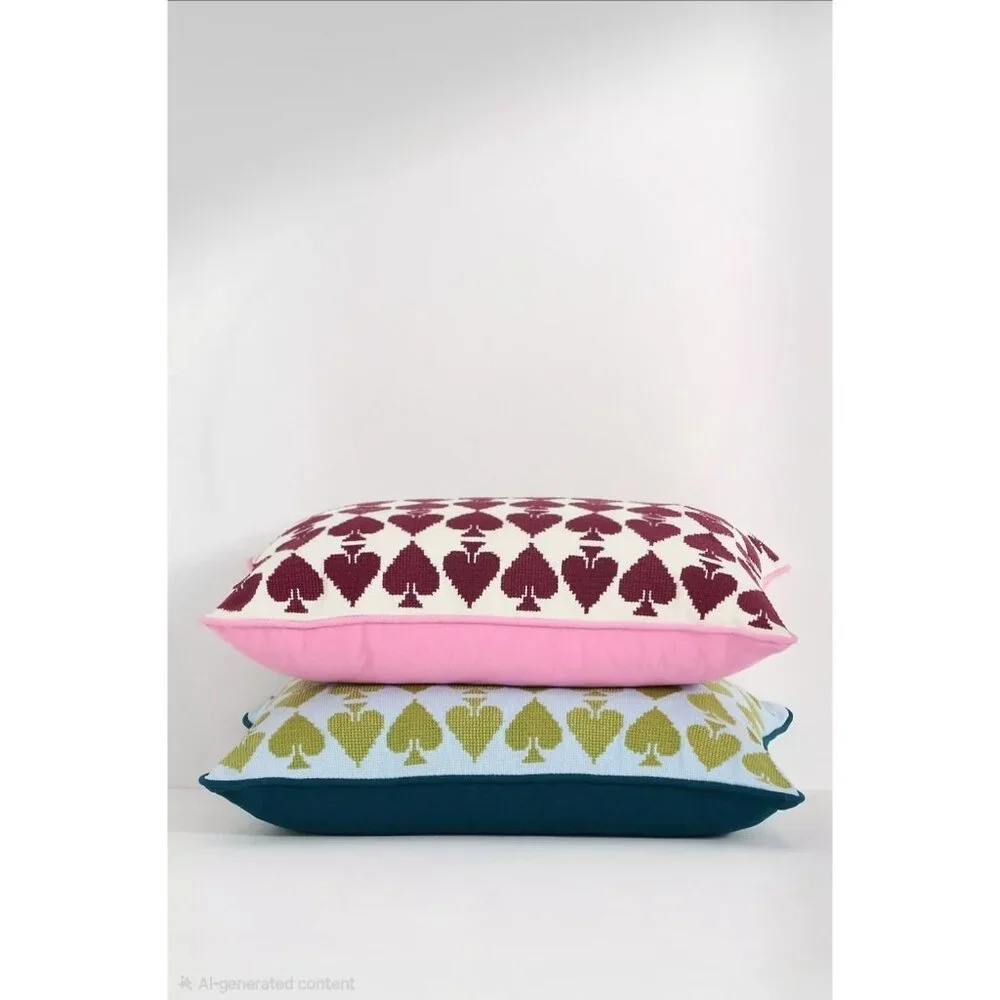 Anthropologie Ace Embroidered Needlepoint Throw Pillow Hearts Valentines NWT